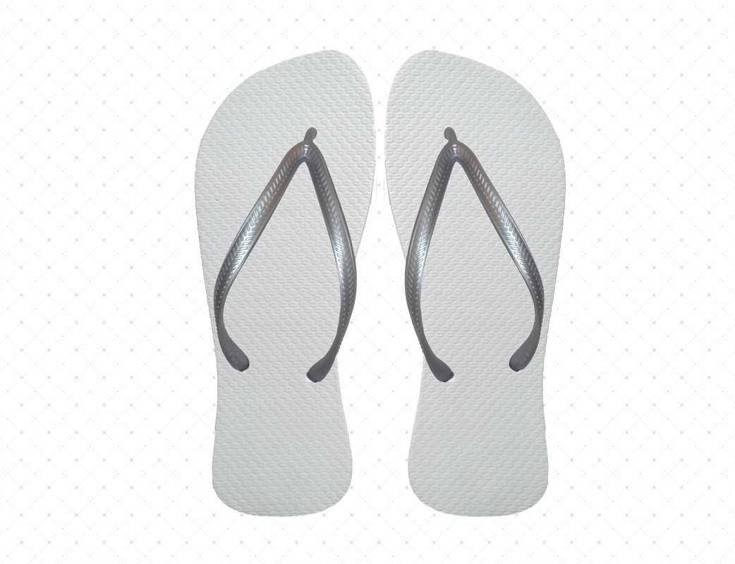 white rubber flip flops